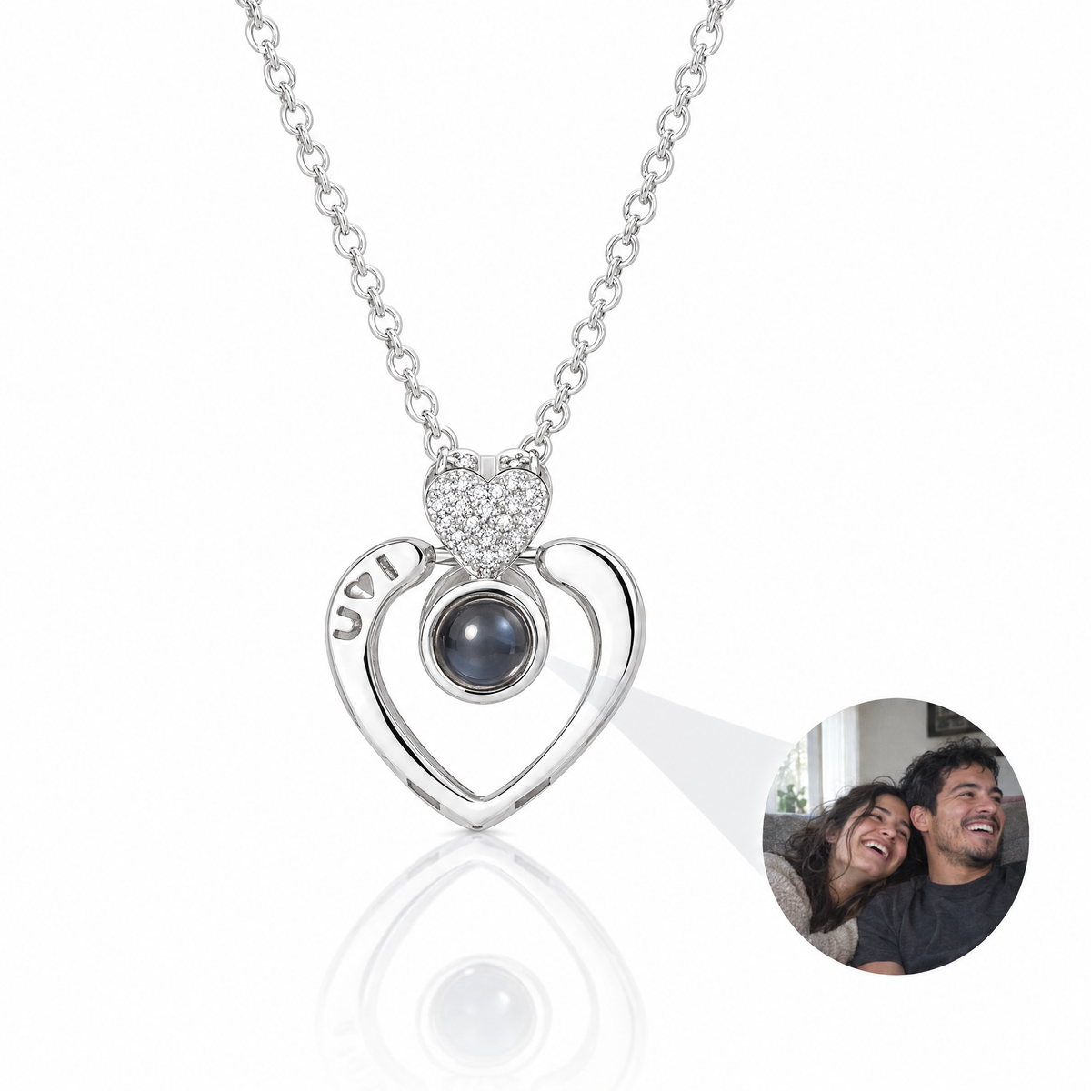 Collar Amor Eterno con foto dentro en plata con la foto proyectada