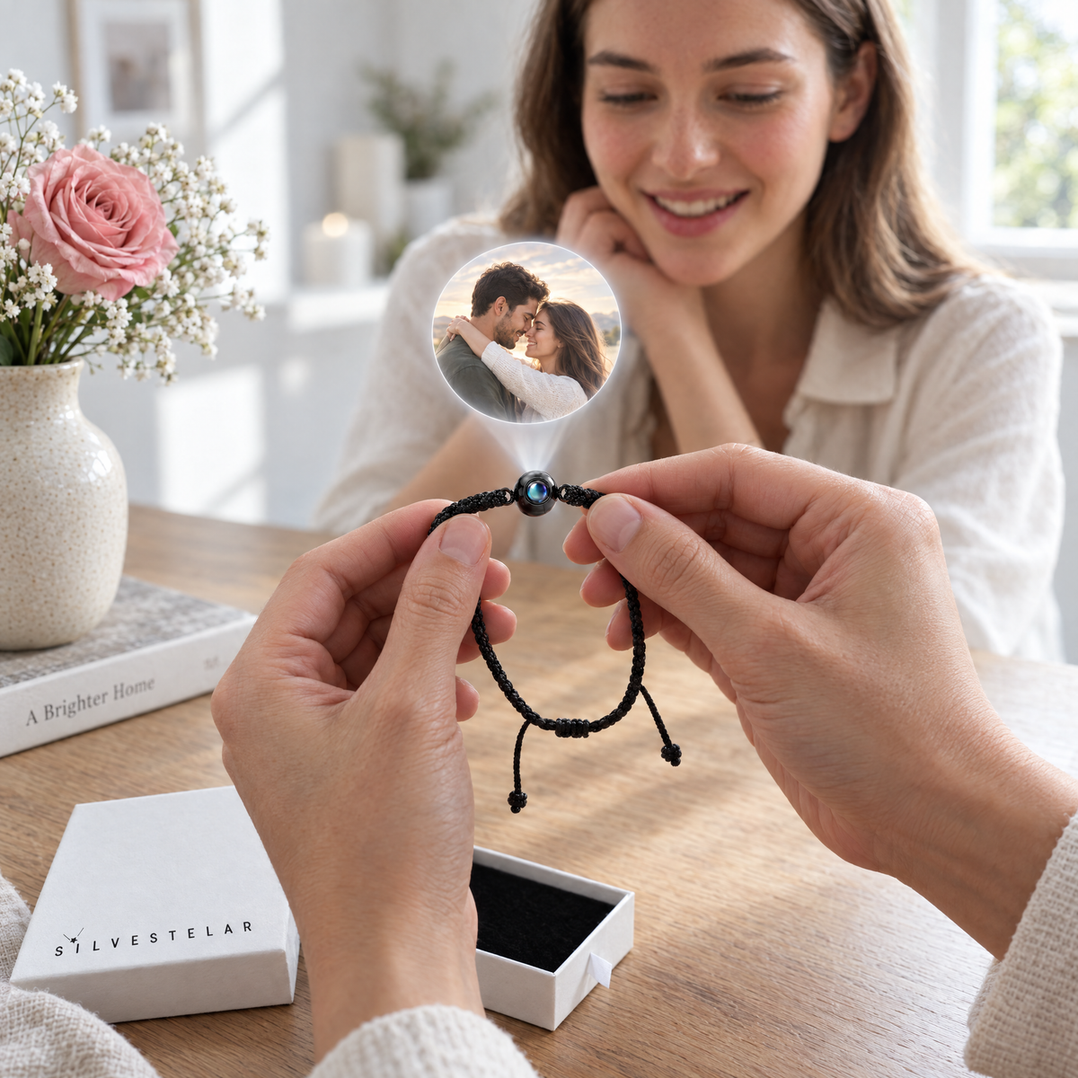 Pulsera con foto dentro y su caja de regalo Silvestelar