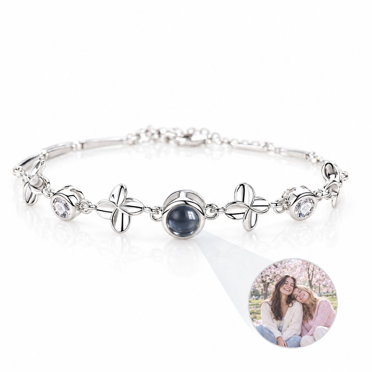 Pulsera Soulful Charms con foto dentro en plata con la foto proyectada