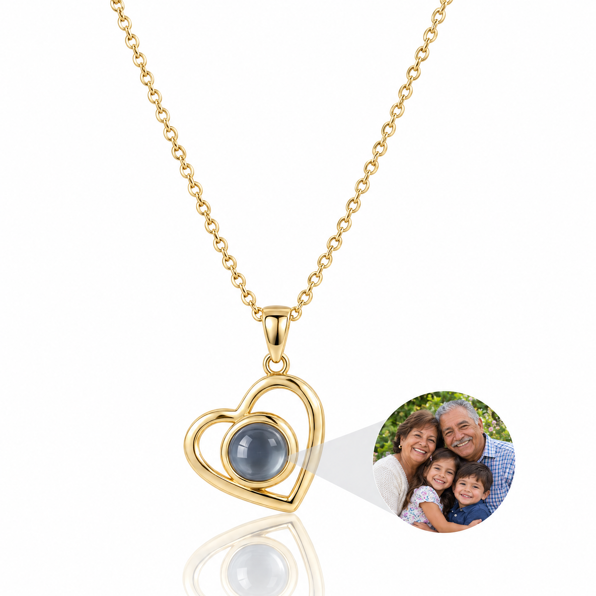Collar con foto dentro Corazón Eterno en oro con foto de familia