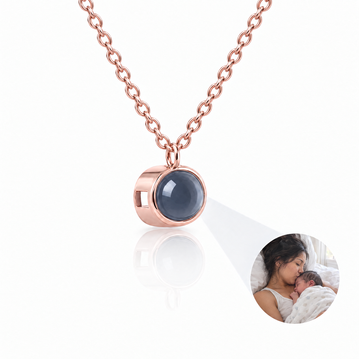 Collar Mirilla del Recuerdo con foto dentro en oro rosa