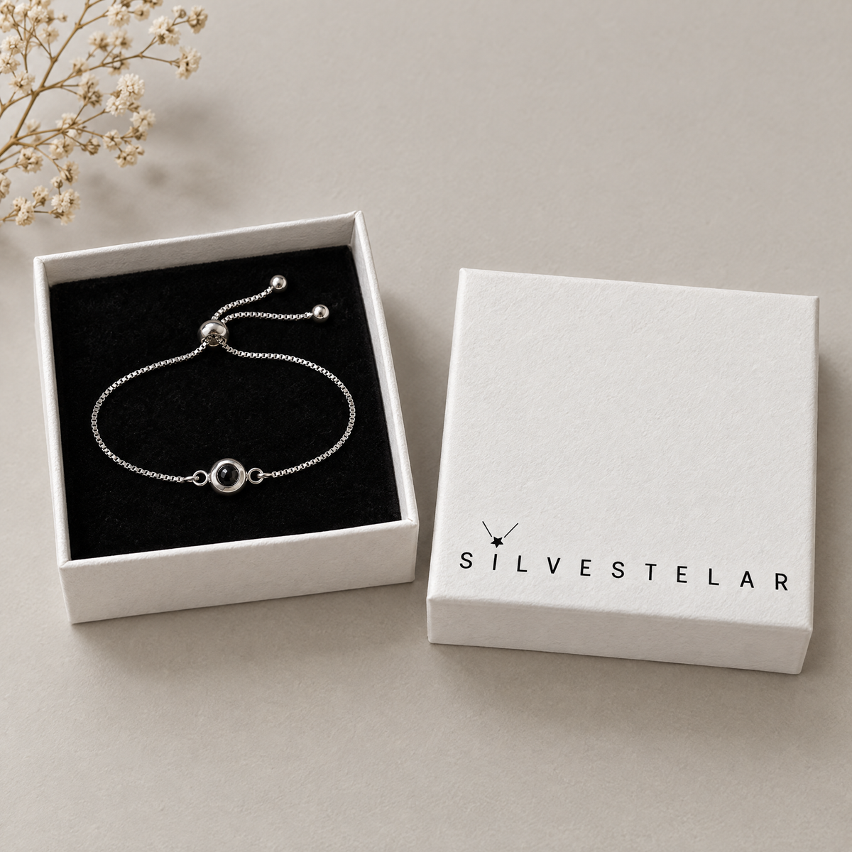 Pulsera ajustable con foto en su caja de regalo Silvestelar