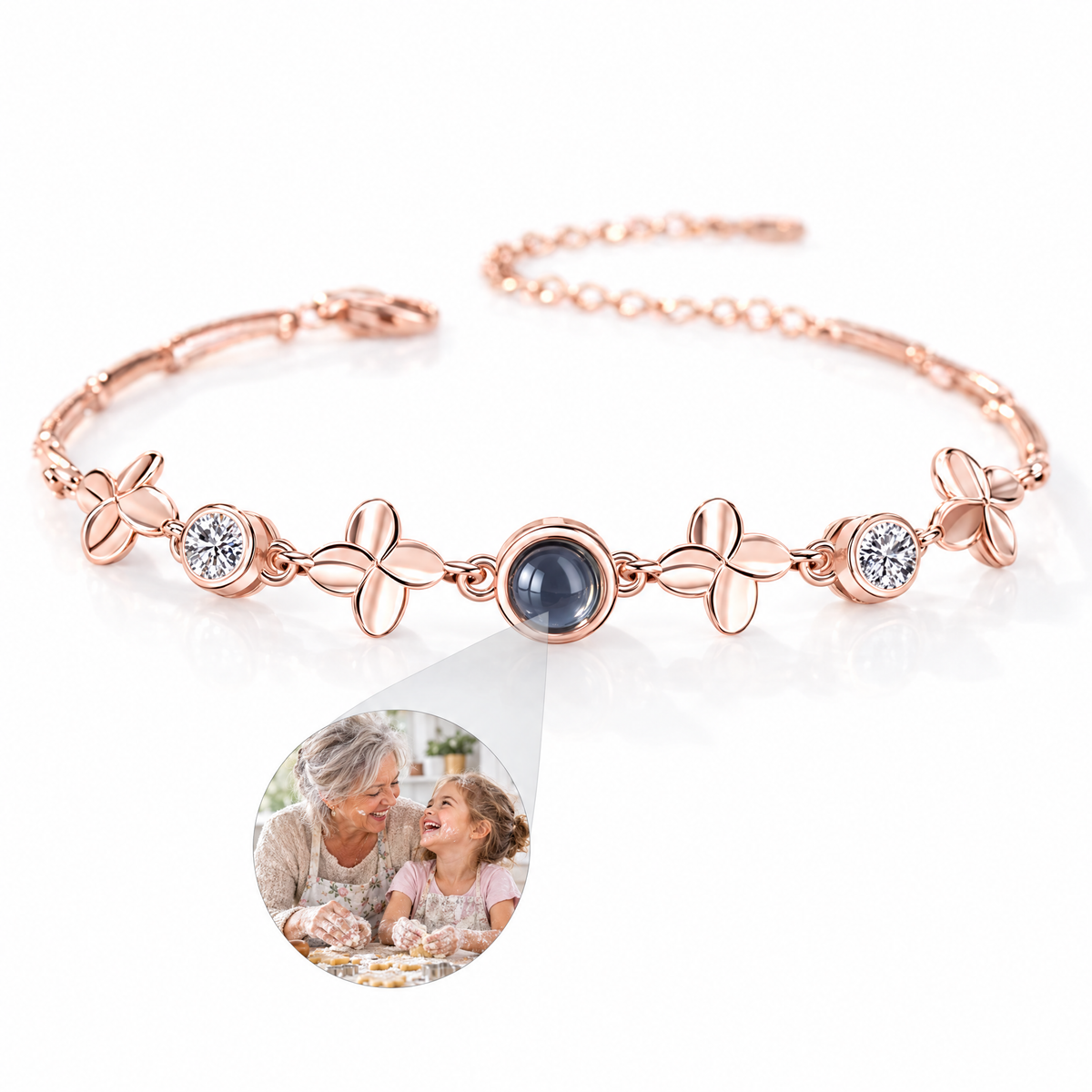 Pulsera Soulful Charms con foto dentro en oro rosa