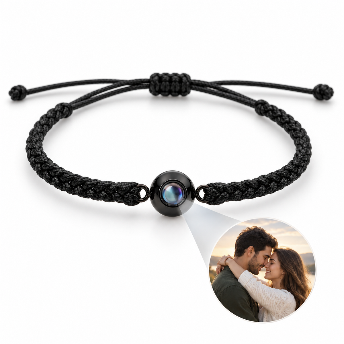 pulsera negra con foto dentro