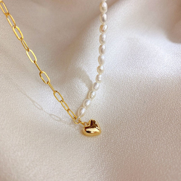 Golden Heart Pearl Necklace